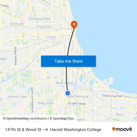 147th St & Wood St to Harold Washington College map
