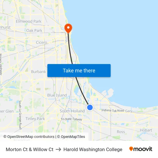 Morton Ct & Willow Ct to Harold Washington College map