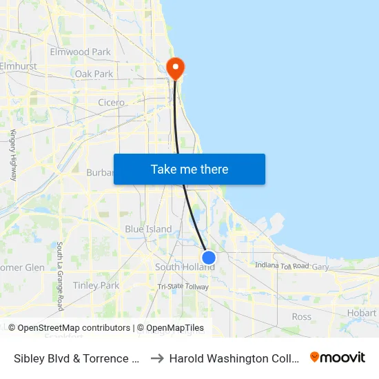 Sibley Blvd & Torrence Ave to Harold Washington College map