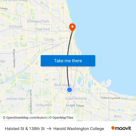 Halsted St & 138th St to Harold Washington College map