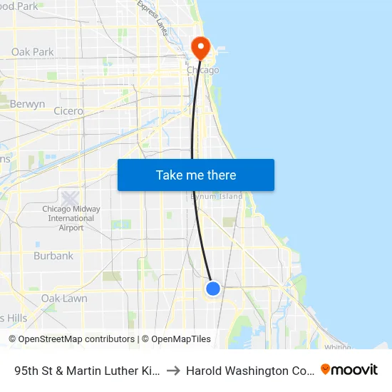 95th St & Martin Luther King Dr to Harold Washington College map