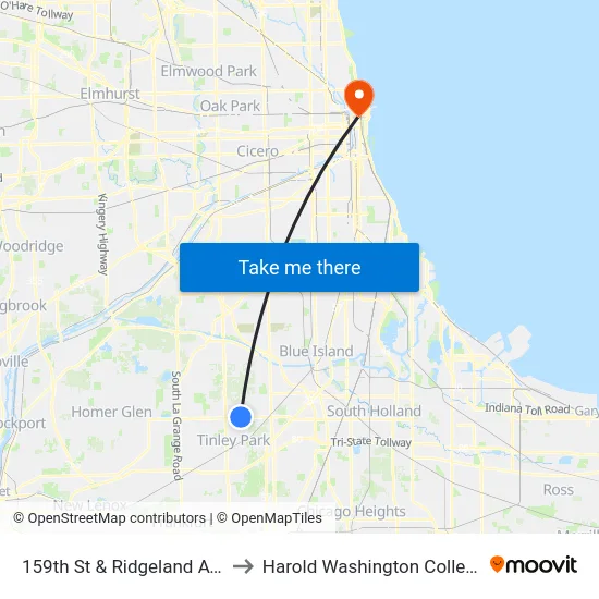 159th St & Ridgeland Ave to Harold Washington College map