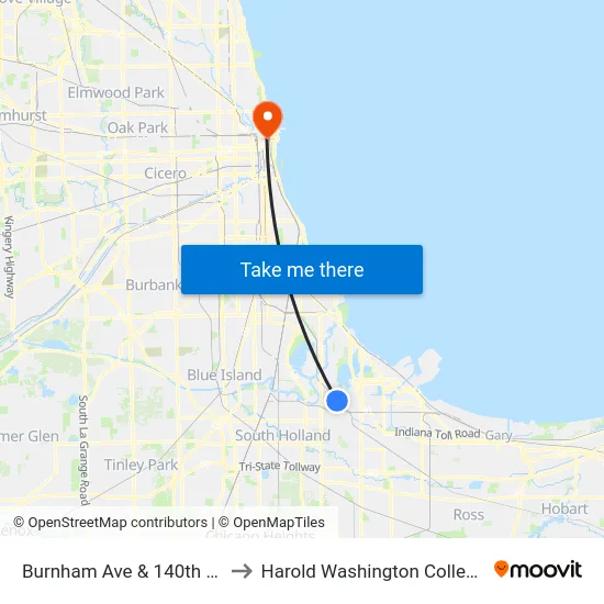 Burnham Ave & 140th St to Harold Washington College map