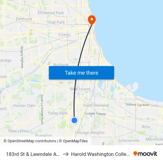 183rd St & Lawndale Ave to Harold Washington College map