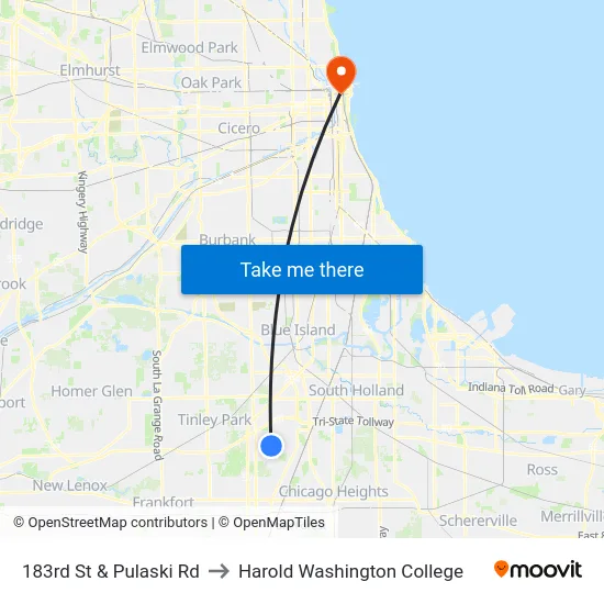 183rd St & Pulaski Rd to Harold Washington College map