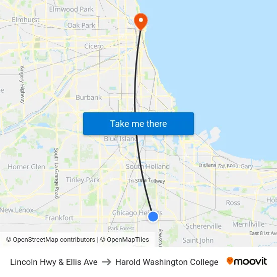 Lincoln Hwy & Ellis Ave to Harold Washington College map