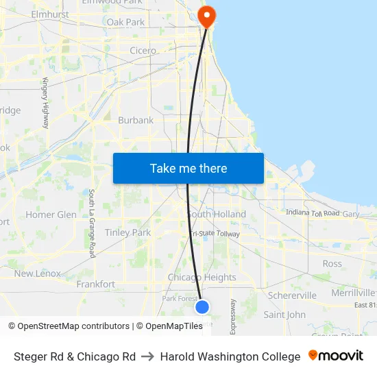 Steger Rd & Chicago Rd to Harold Washington College map