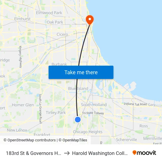 183rd St & Governors Hwy to Harold Washington College map