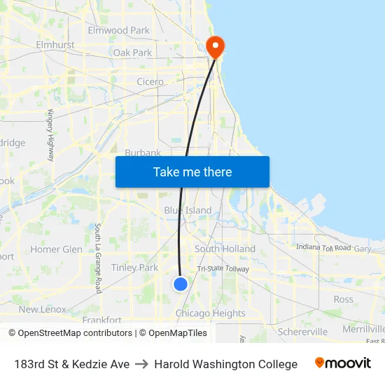 183rd St & Kedzie Ave to Harold Washington College map