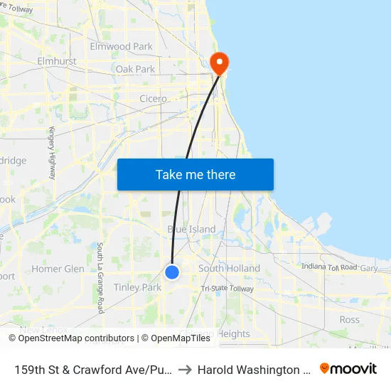 159th St & Crawford Ave/Pulaski Ave to Harold Washington College map