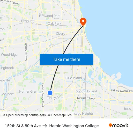 159th St & 80th Ave to Harold Washington College map
