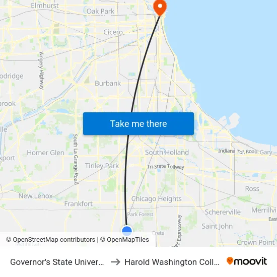 Governor's State University to Harold Washington College map