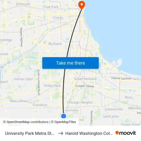 University Park Metra Station to Harold Washington College map