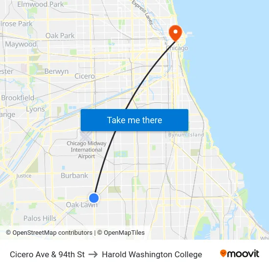 Cicero Ave & 94th St to Harold Washington College map