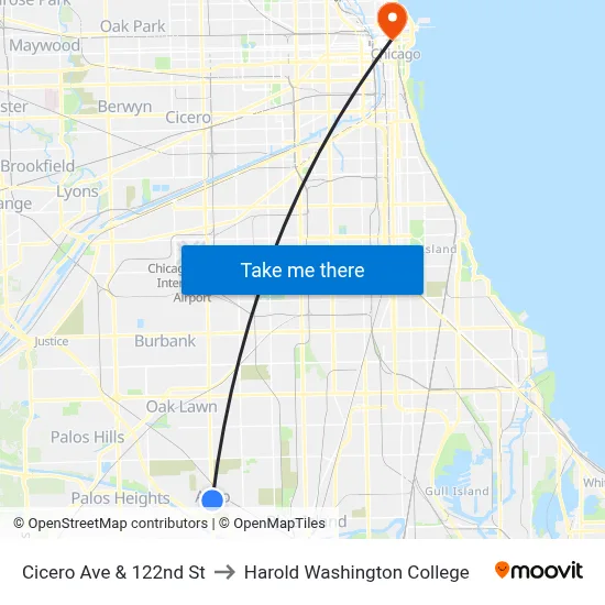 Cicero Ave & 122nd St to Harold Washington College map