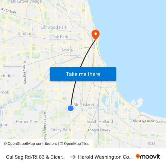 Cal Sag Rd/Rt 83 & Cicero Ave to Harold Washington College map
