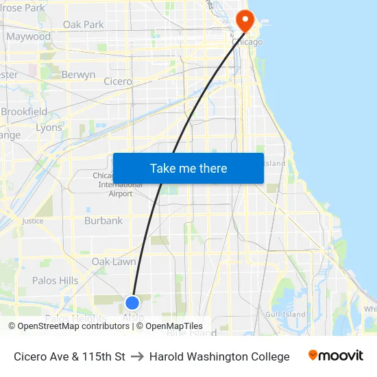 Cicero Ave & 115th St to Harold Washington College map