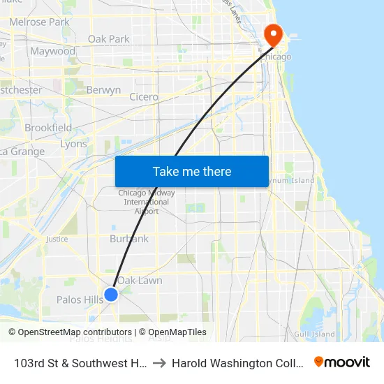 103rd St & Southwest Hwy to Harold Washington College map