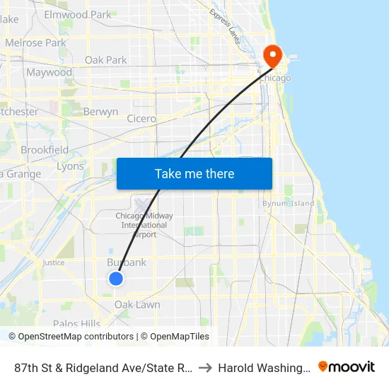 87th St & Ridgeland Ave/State Rd/Narragansett Ave to Harold Washington College map