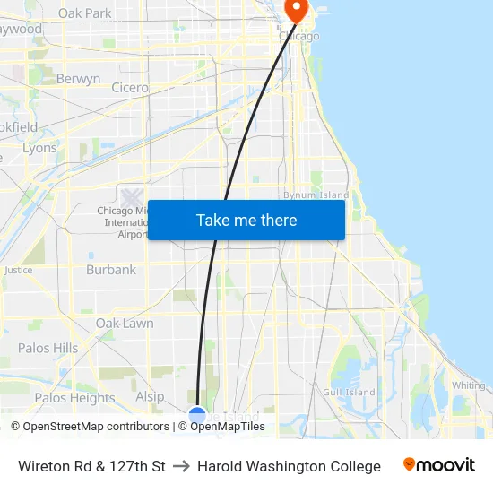 Wireton Rd & 127th St to Harold Washington College map