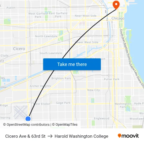 Cicero Ave & 63rd St to Harold Washington College map