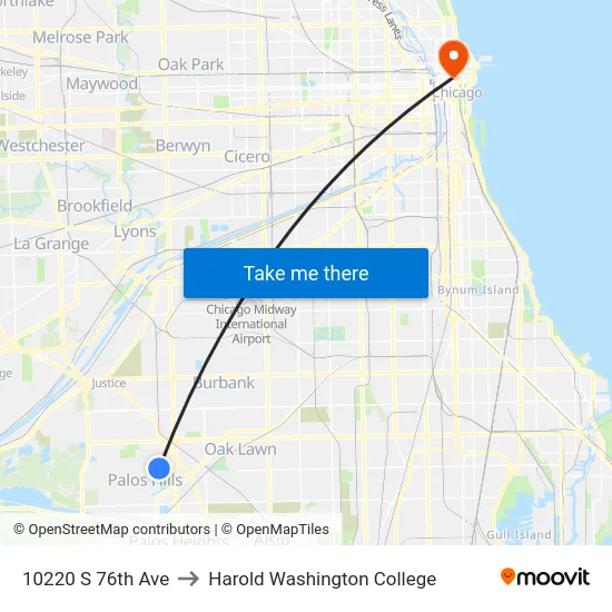 10220 S 76th Ave to Harold Washington College map