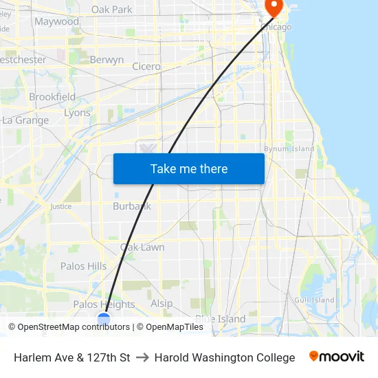 Harlem Ave & 127th St to Harold Washington College map