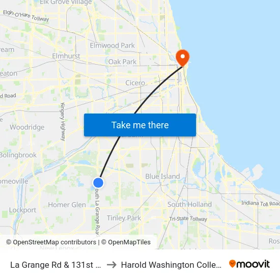 La Grange Rd & 131st St to Harold Washington College map