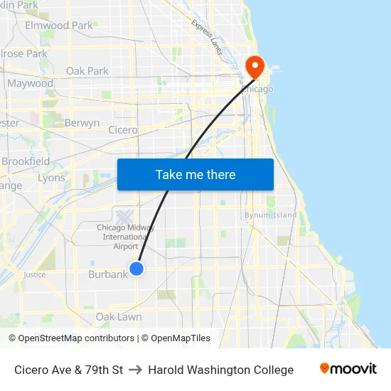Cicero Ave & 79th St to Harold Washington College map