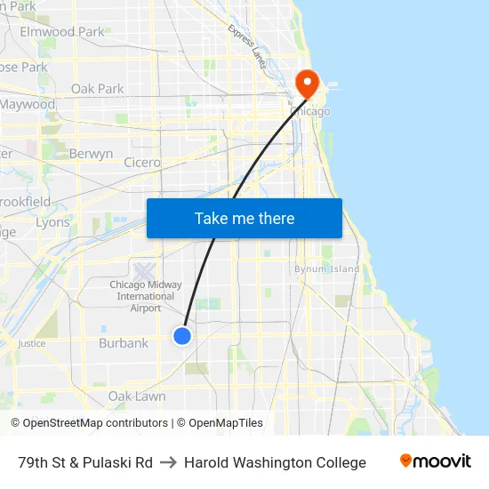79th St & Pulaski Rd to Harold Washington College map