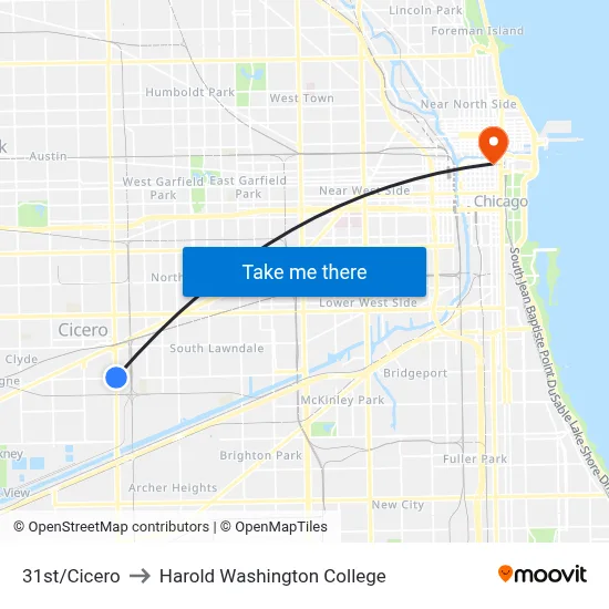 31st/Cicero to Harold Washington College map