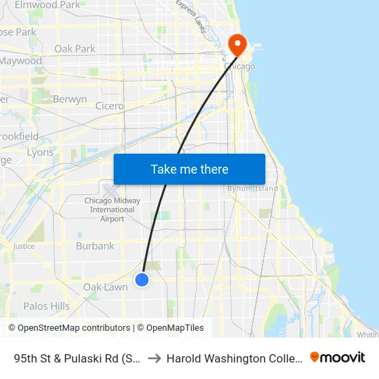 95th St & Pulaski Rd (Sw) to Harold Washington College map