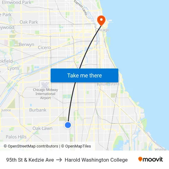 95th St & Kedzie Ave to Harold Washington College map