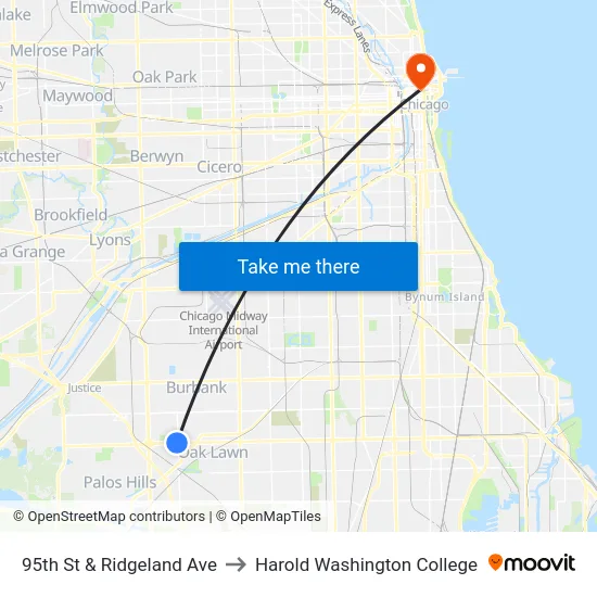 95th St & Ridgeland Ave to Harold Washington College map