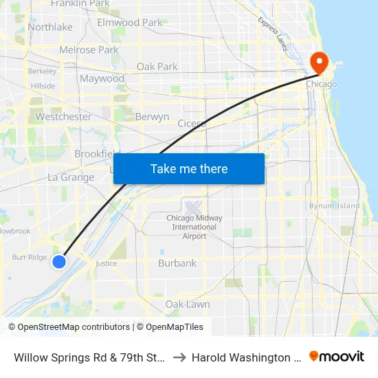 Willow Springs Rd & 79th St/Ups Way to Harold Washington College map