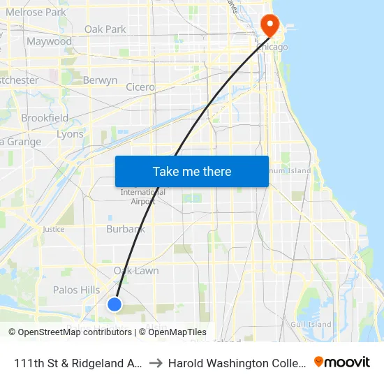 111th St & Ridgeland Ave to Harold Washington College map