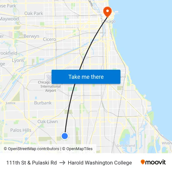 111th St & Pulaski Rd to Harold Washington College map