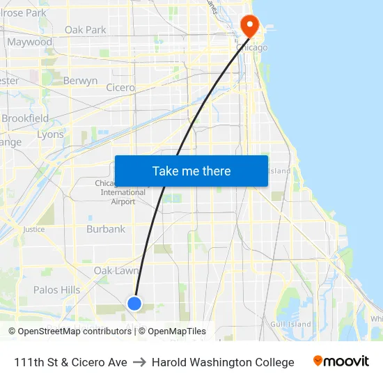 111th St & Cicero Ave to Harold Washington College map