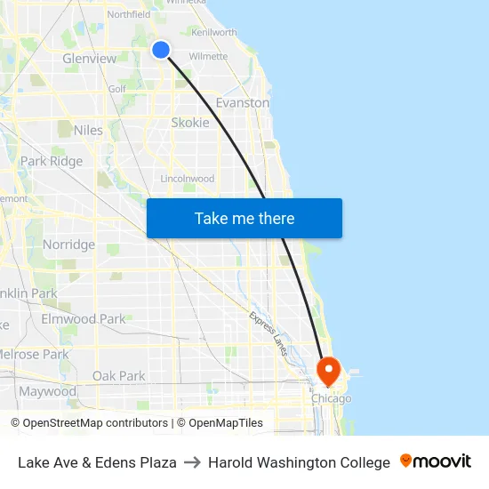 Lake Ave & Edens Plaza to Harold Washington College map