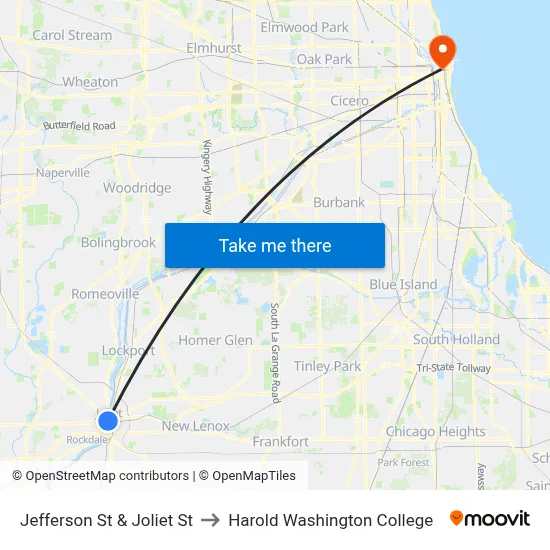 Jefferson St & Joliet St to Harold Washington College map
