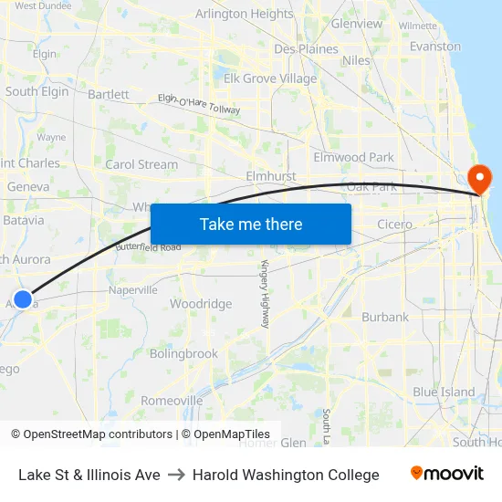 Lake St & Illinois Ave to Harold Washington College map