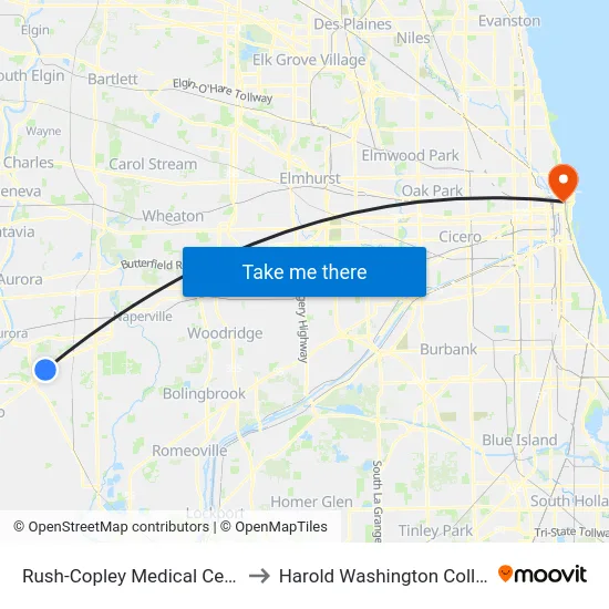 Rush-Copley Medical Center to Harold Washington College map