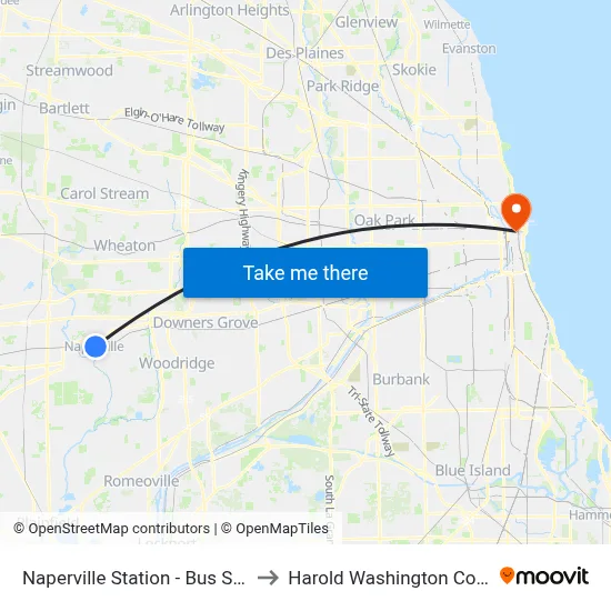 Naperville Station - Bus Stop A to Harold Washington College map