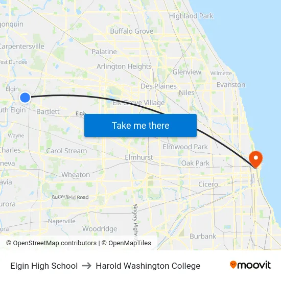 Elgin High School to Harold Washington College map