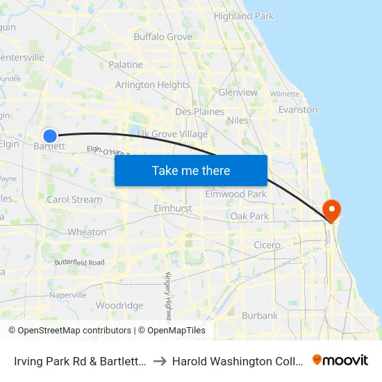 Irving Park Rd & Bartlett Rd to Harold Washington College map