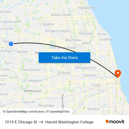 1019 E Chicago St to Harold Washington College map