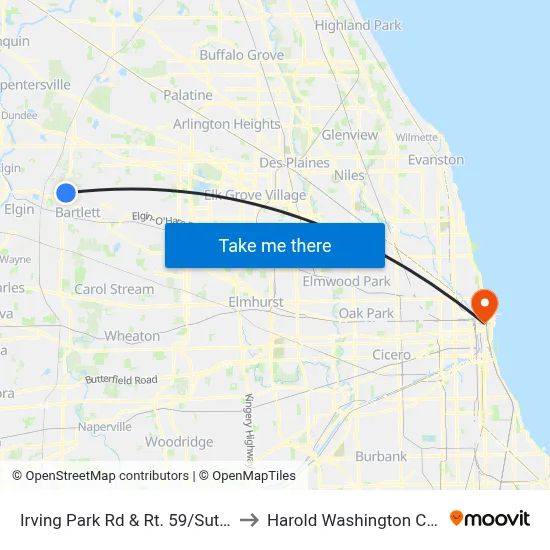 Irving Park Rd & Rt. 59/Sutton Rd to Harold Washington College map