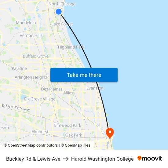 Buckley Rd & Lewis Ave to Harold Washington College map