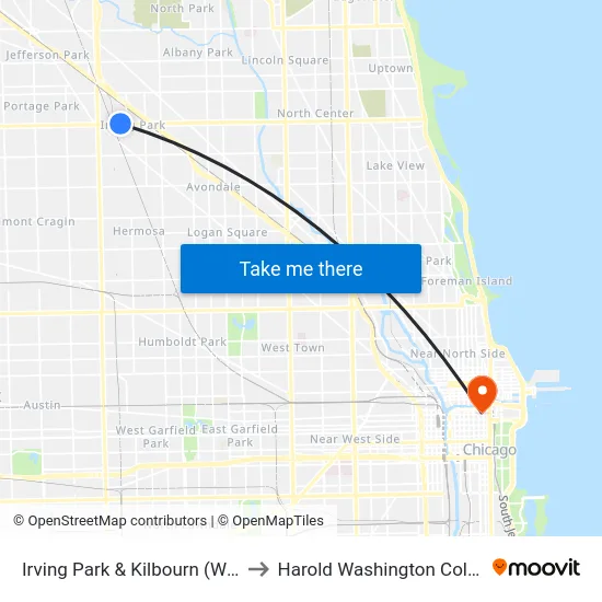 Irving Park & Kilbourn (West) to Harold Washington College map