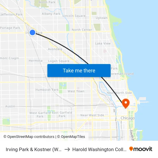 Irving Park & Kostner (West) to Harold Washington College map